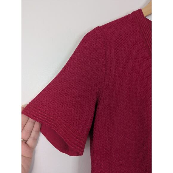 Misook Raspberry Faux Button Front Knit Short Sleeve Dress - Picture 2 of 6
